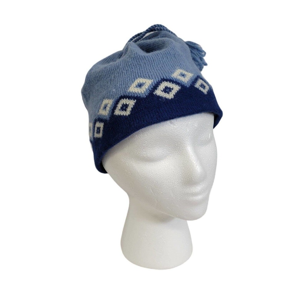Vintage Igloos Blue & White Knit Wool Winter Beanie Hat